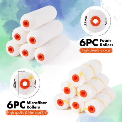 ValueMax Paint Roller Kit, 14-Piece 4 Inch Paint Roller Kit with High-Density Foam Paint Rollers, Microfiber Paint Rollers, Paint Tray for Painting Cabinets, Doors, Craft Work