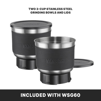 Waring Commercial Electric Spice Grinder, 3-Cup Capacity, Stainless Steel Blades, Dry & Wet, Spices, Pastes, Sauces, Whipped Cream, Herb blends, WSG60