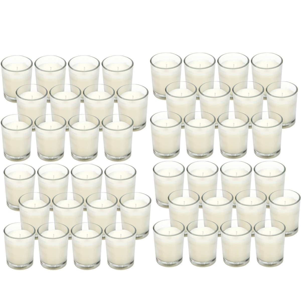 48-Pack Clear Glass Votive Candles – 10–12 Hour Long Burn, Unscented, Ivory, Bulk Set for Weddings, Events & Table Centerpieces – Hosley