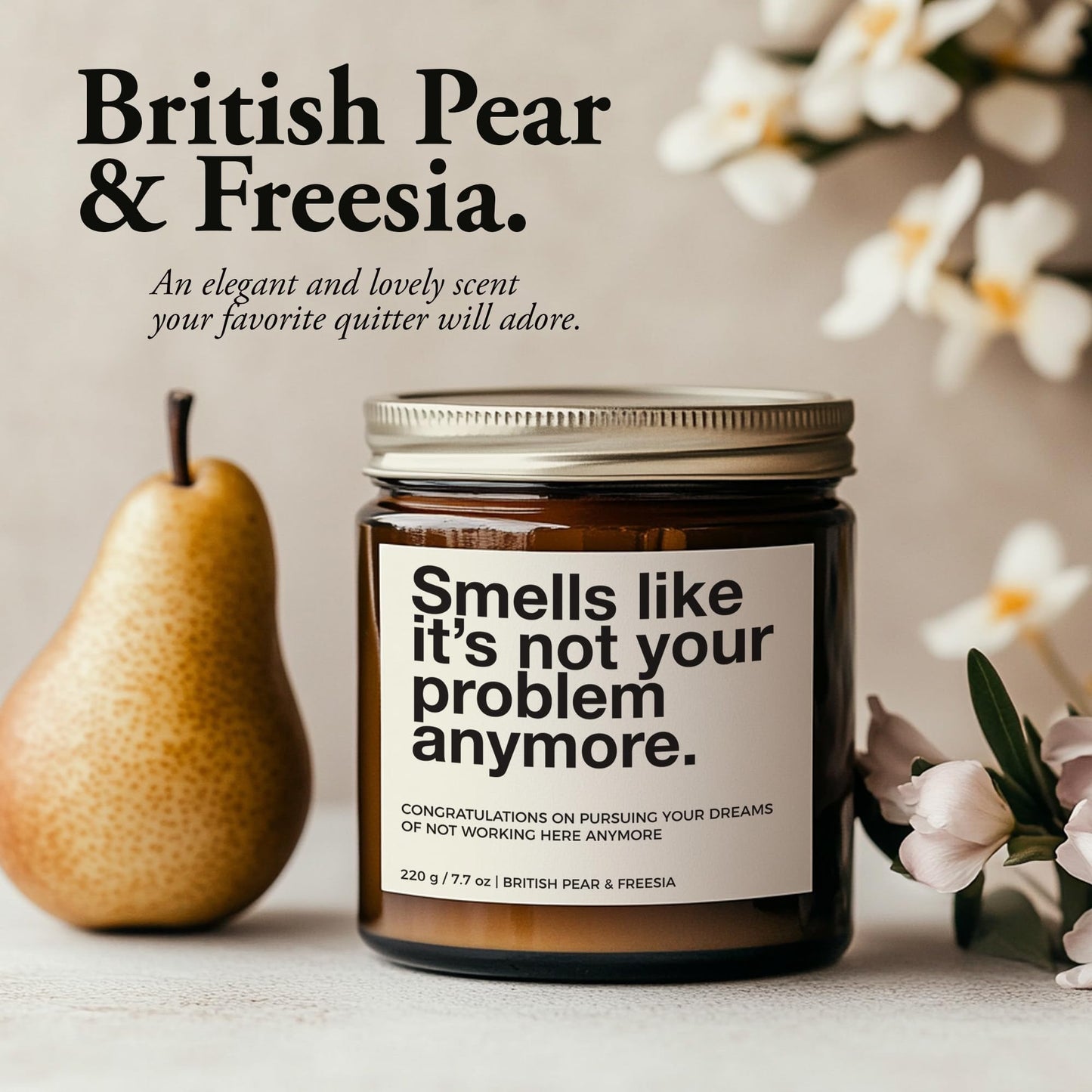 7.7oz Funny Candles for Coworkers by SIKO - British Pear & Freesia - Natural Soy Wax, Non-Toxic, Long-Lasting Aromatherapy Candle with Gift Card - Coworker Leaving Gifts - (Not Your Problem)