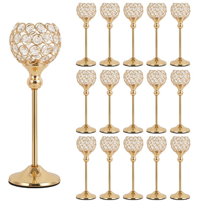 VINCIGANT Gold Crystal Candle Holders Set of 16 for Wedding Centerpieces,Votive Crystal Candle Holders for Home Fireplace Coffee Table Mantle Decor candelabros de mesa