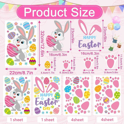 AUGSUN 275PCS Easter Bunny Footprint Stickers Set for Floor, Rabbit Footprints Easter Stickers with Eggs Flower Patterns, 48PCS Bunny Paw Prints for Egg Hunting Holiday Party Window Floor Decoration