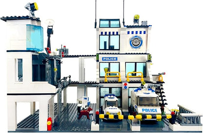 General Jim's Police Station and Jail Building Blocks Set - Multi-Level City Set with Police Vehicles Guard Lookout and Command Center - Compatible with Major Brick Building Brands