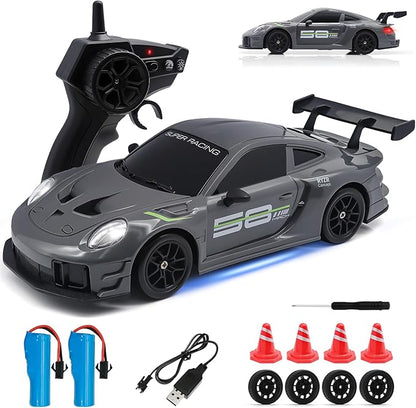 RC Drift Car 1:24 4WD Remote Control Cars Vehicle with LED Light2.4GHz 20KM/H High Speed RC Cars with Two Batteries &amp Drifting Tires Racing Sport Toy for Adults Boys Girls Kids