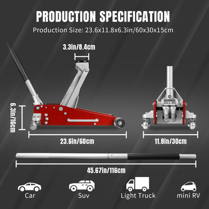 Jack Boss 3 Ton(6,600 LBs) Low Profile Aluminum and Steel Car Jack with Dual Piston Quick Lift Pump and Jack Stands 2 Ton (4,400 LBs) Lifting Car Stand, Fit Use for Cars Automotive Sedans, Red, 2 Pack