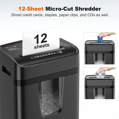 Bonsaii 12-Sheet Micro-Cut Paper Shredders for Home Office, Heavy Duty Document Shredder with 5.5 Gallon Pullout Bin for CD/Credit Card/Staple, 30 Mins Continuous Run Time, P-4 High Security