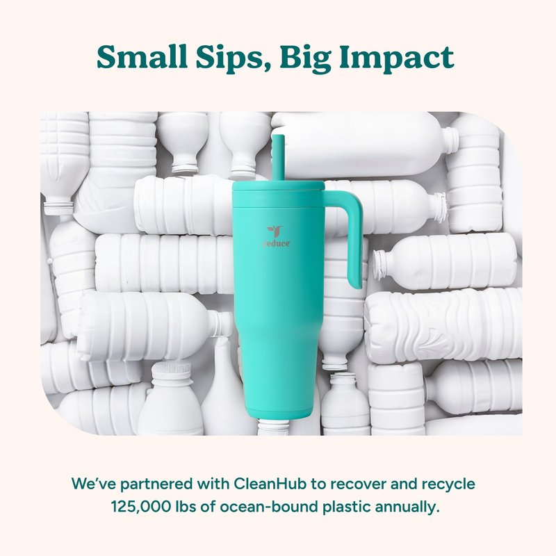 REDUCE Chiller Vacuum Insulated 40 oz Tumbler with Spill-Proof Silicone Straw - Sustainable Tritan Lid with Water Intake Markers - Soft Sit Base Travel Mug - Dishwasher Safe - Purple Punch