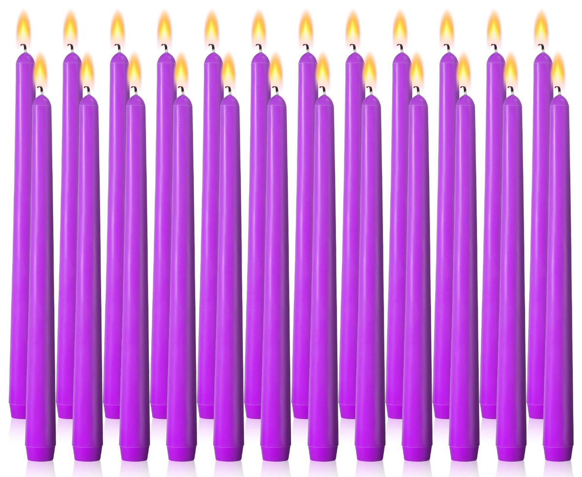 IJRPLM 24 Pack Taper Candles, 10 Inch Purple Tapered Candles, Tall Candlesticks, 10 Hour Burn Tim, Unscented, Smokeless and Dripless, Candle Sticks for Wedding Dinner Parties Home Decor