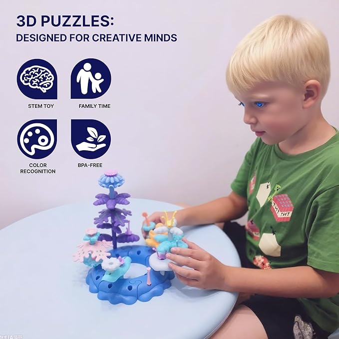 Ultimate Coral Reef STEM Building Set with Storage Box - 136PC Mega Collection 8+ Sea Creatures for Classroom Learning Kids Ages 3-6（Ocean-World-L3）