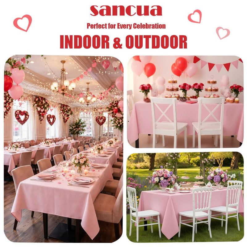 sancua Rectangle Tablecloth - 54 x 120 Inch - Stain and Wrinkle Resistant Washable Polyester Table Cloth, Decorative Fabric Table Cover for Dining Tables, Buffet Parties and Camping, Pink