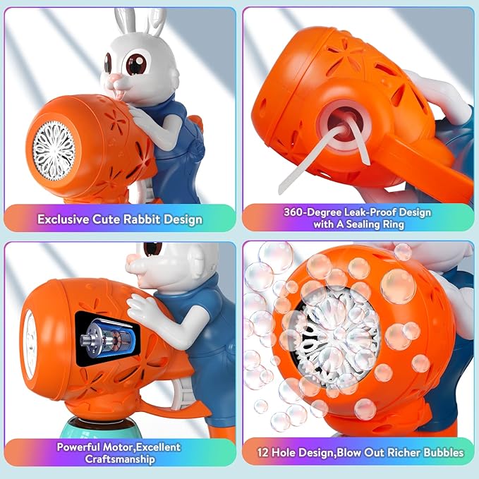 Bubble Guns for Toddlers2pcs Rabbit Bubble Machine for KidsAutomatic Bubble Blower with 10 Bubble SolutionsOutdoor Toys Easter Baskets Stuffers Gift for Age 3 4 5 6 7 8 Years Old Boys Girls