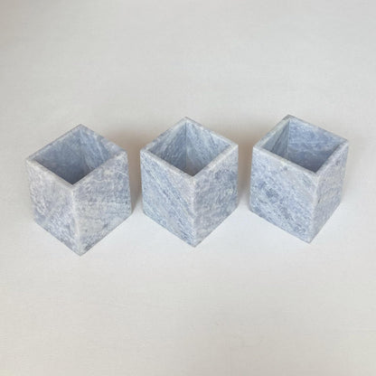 StonePlus Natural Marble Stone Square Storage Container Empty Vessel Holder Cup for Candle/Pens/Sundries items (Blue Crystal Marble)