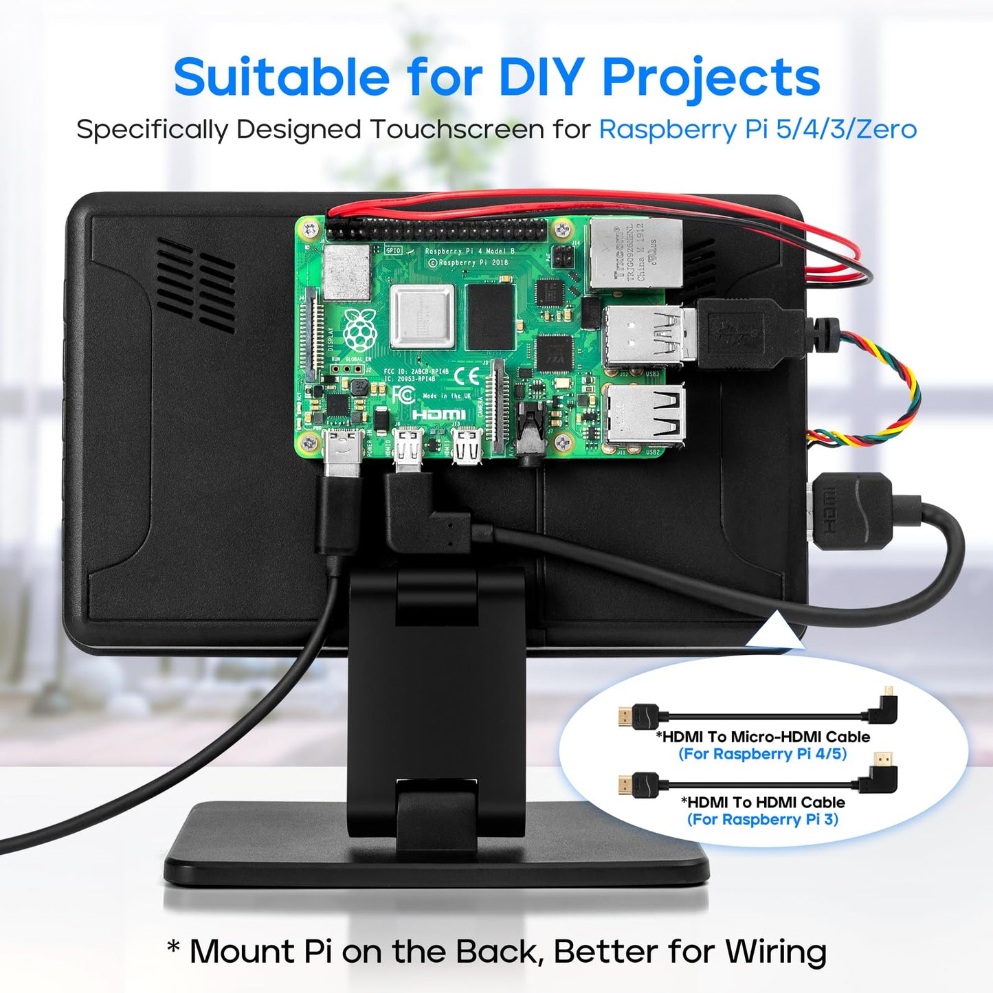 ROADOM Touch Screen Monitor with Case, 7’’ Raspberry Pi Screen, IPS FHD 1024×600,Responsive and Smooth Touch,Dual Built-in Speakers,HDMI Input,Compatible with Raspberry Pi/PC/Camera/Gaming/TV