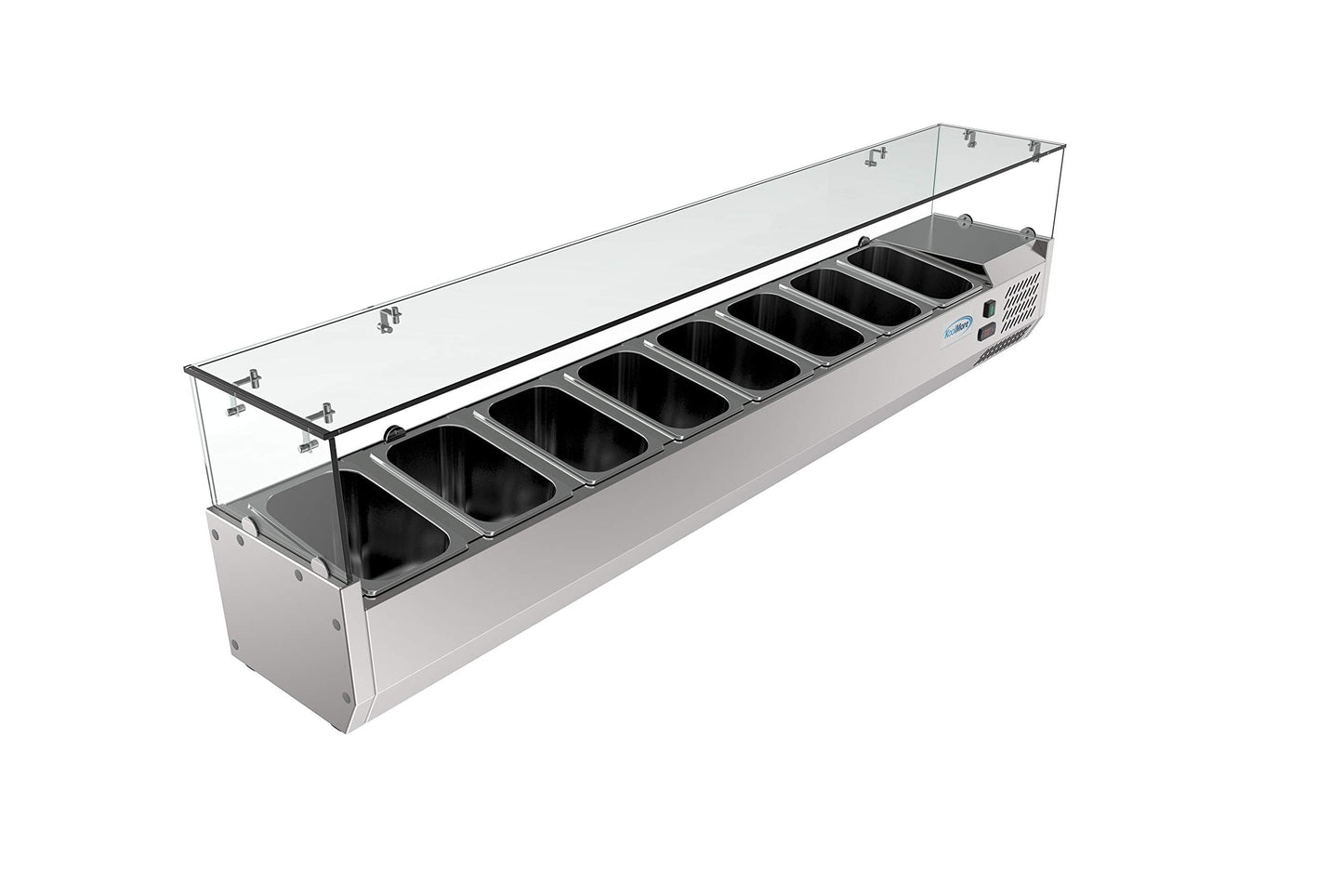KoolMore SDC-8P-SG Condiment Prep Rail Station with Sneeze Guard, 71 Inch, Silver