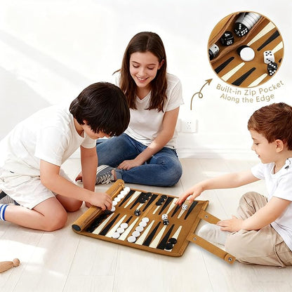 Travel Backgammon Set Lightweight Roll-up Classic Board Game Travel Backgammon Sets for Adults Portable Chess Set for 2 Players Ideal for Travel Camping Backpacking Trips 12.5x10 Inch