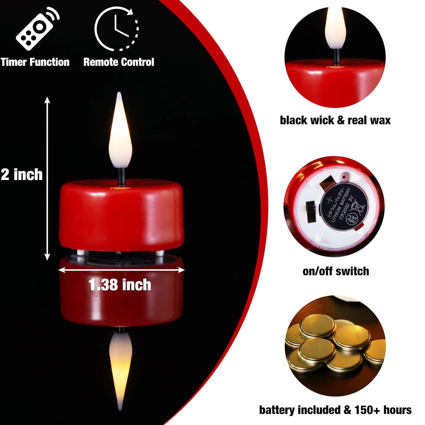Eywamage Red Flameless Tealights with Remote Batteries, Flickering Real Wax LED Tea Votive Candles Proposal Decor Set of 10