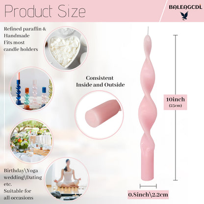 Smokeless Pink Spiral Taper Candle Handmade Unscented Taper Candlesticks 10 Inch Long Twisted Candles for Candlelight Dinner Decor Wedding Women Gifts 2 Pcs
