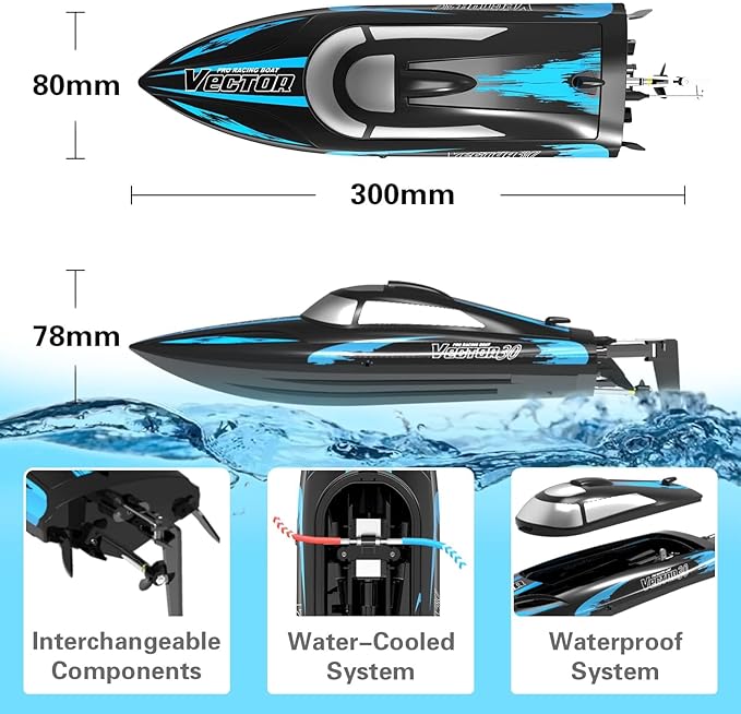 volantexrc RC Remote Control Boat for Pool2.4Ghz Control RC Boats for Adults Lake Electric Boat with Water Cooling System 2Rechargeable Batteries