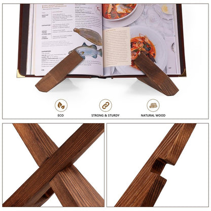 SAMEBUTECO 2 Packs Wood Cookbook Stands & Recipe Holders for Kitchen,7 inch Height Recipe Holders Display Stand Rustic Style, Brown, Box Package