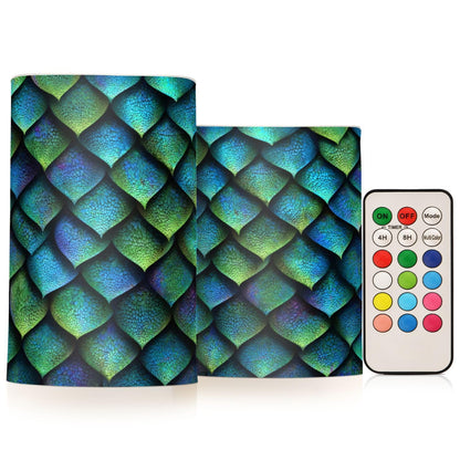 Pigsaly Flameless Candles Battery Operated Magic Animal Bright Blue Dragon Fish Scale Flickering Led Pillar Candles with Remote Control Colour Changing Warm Light Candles for Halloween Christmas Wed