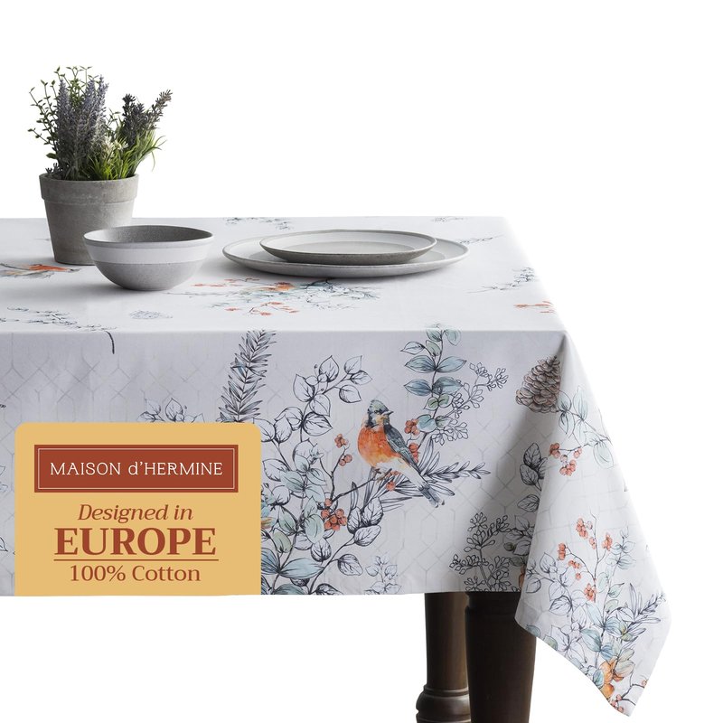 Maison d' Hermine Table Cloth Rectangle Table 100% Cotton 60 x 108 Inches Fall Tablecloth Reusable Everyday Use for Thanksgiving Christmas Decorations Dining Farmhouse Party (Whitish Shabby Chique)