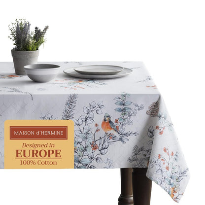 Maison d' Hermine Table Cloth Rectangle Table 100% Cotton 60 x 108 Inches Fall Tablecloth Reusable Everyday Use for Thanksgiving Christmas Decorations Dining Farmhouse Party (Whitish Shabby Chique)