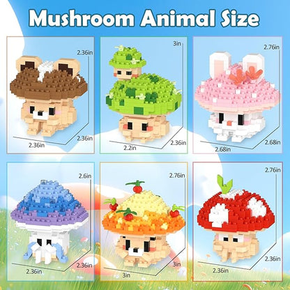 HIGH GODO 6 Set Mushroom Animals Micro Building Block Set Ideals Mushroom Animal Building Kit for Adults Party Favors for Teens 14+ (1956PCS)
