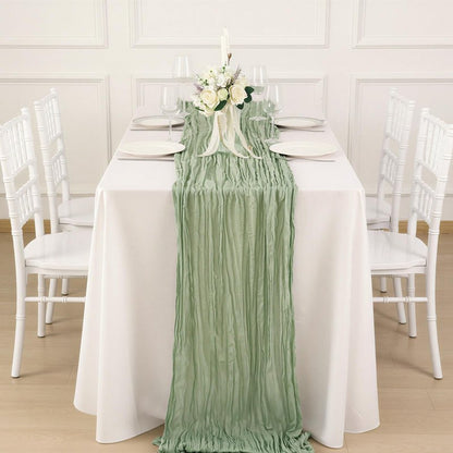 Sage Green Table Runner 35x120 Inch Cheesecloth Table Runner 3 Pack for Baby Shower, Boho Decor, Wedding Decoration, Jungle Theme Party