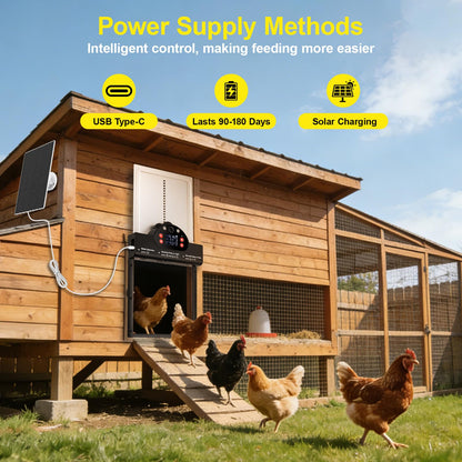 Solar Powered Automatic Chicken Coop Door with 2K Camera, 10m Night Vision Alarm, IP65 Wireless Auto Opener, 6-Month Battery Life, APP Control & 2-Way Audio, Anti-Pinch Safety Design