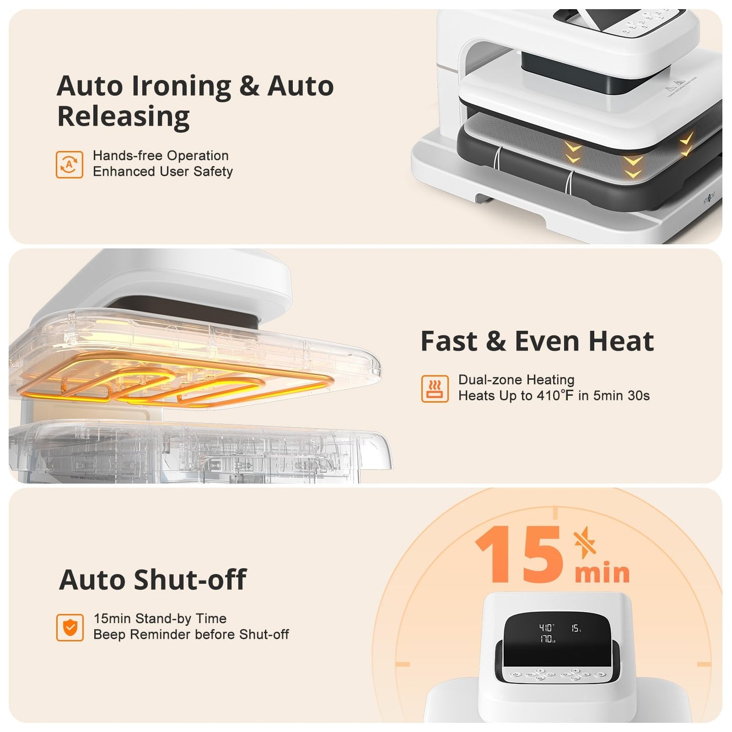 HTVRONT Auto Heat Press 2 - Heat Press Machine for T Shirts with Adjustable Pressure & Higher Heating Height, Heats Up Fast & Evenly Heat Press 15x15 for HTV, Sublimation, Heat Transfer Projects