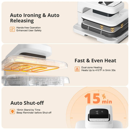 HTVRONT Auto Heat Press 2 - Heat Press Machine for T Shirts with Adjustable Pressure & Higher Heating Height, Heats Up Fast & Evenly Heat Press 15x15 for HTV, Sublimation, Heat Transfer Projects
