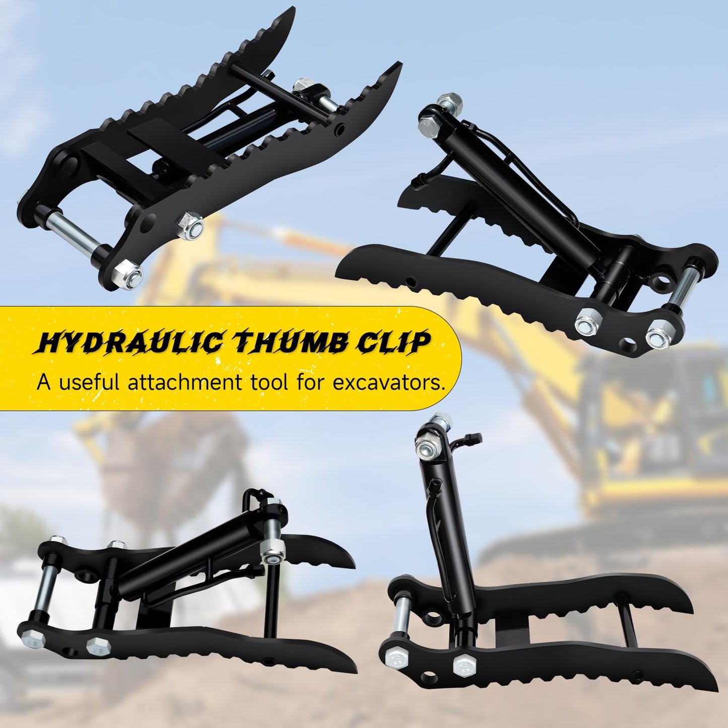 DANWIWEE Hydraulic Thumb Clip For Mini Excavators Attachments, Metal Grab Clip Thumb with 2*M14 Hoses for Single Hole Hydraulic Thumb Clip without L-Shaped Bracket