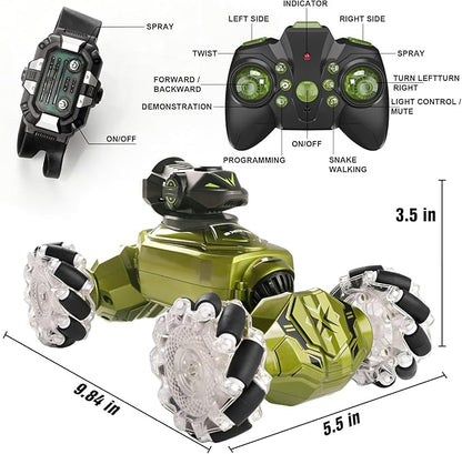 Gesture Sensing Remote Control Car RC Cars Toys for Boys Age 6-12 4WD Hand Controlled Twist &amp Transform 360° Spins Stunt Car with Mist Light &amp Music 8-10 Year Old Boys Birthday Gift Green