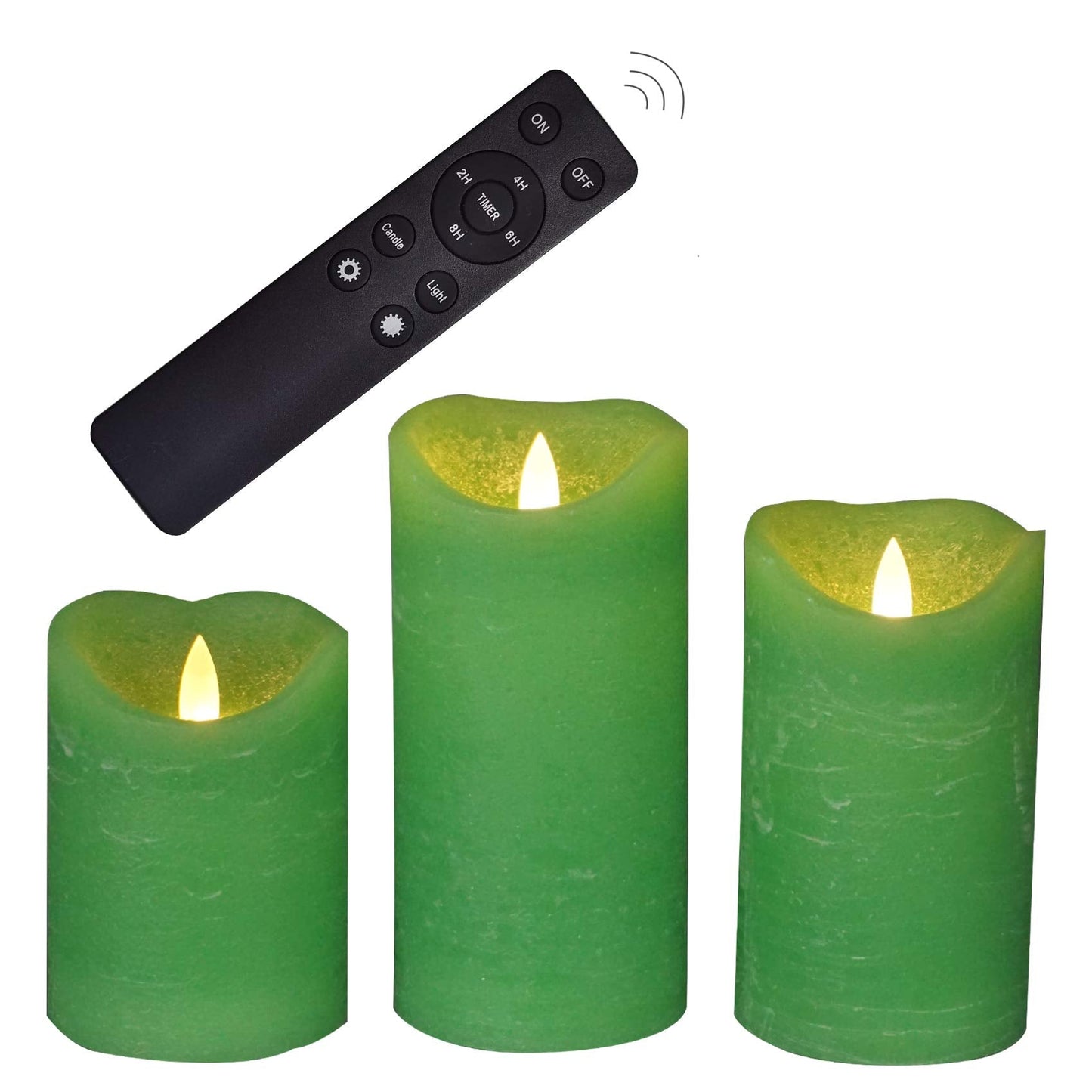 iZAN 3 Pack Real Wax Flameless Candles Battery Operated LED Pillar Flickering Realistic Electric Candle Gift Sets with Remote Control and Cycling 24 Hours Timer 3”D X 4" 5" 6" H (Apple Green)