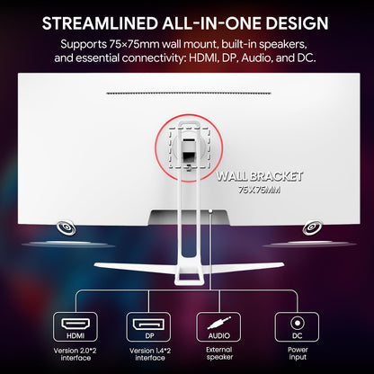 CRUA 34'' White Gaming Monitor, 165HZ/144HZ, WQHD(3440x1440P) IPS UltraWide Screen Computer Monitors with Built-in Speakers, Supports FreeSync, 120% sRGB, HDMI 2.0 & DP 1.4, Wall Mountable Installs
