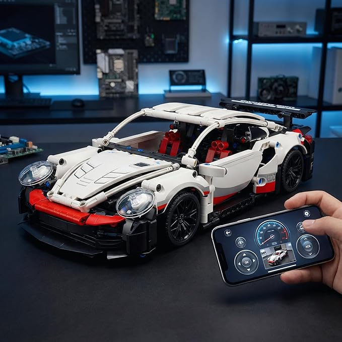 DIY RC Kit - 1226PCS Building Blocks for Adults 1:14 Scale Gloss White Sports Car with Remote Control Programmable App &amp LED Lights Build Your Own RC Car Kit