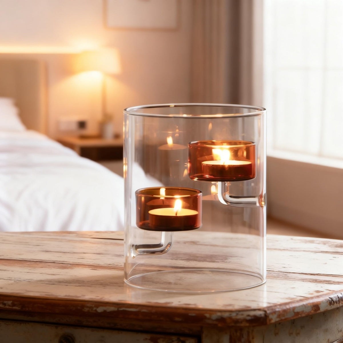 Maimeili Glass Candle Holder Hurricane Crystal Decorative Candle Fits Standard Tealight for Table Wedding Dinning Centerpieces Party Supplies Home Decor