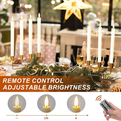 Sunjas 6PCS Flameless Taper Candles with 3D Flickering Flame Battery Operated Candles with 2 Remote with Button Cell Battery 10 Inch Ivory LED Candlesticks Window Candle for Christmas Home Decor