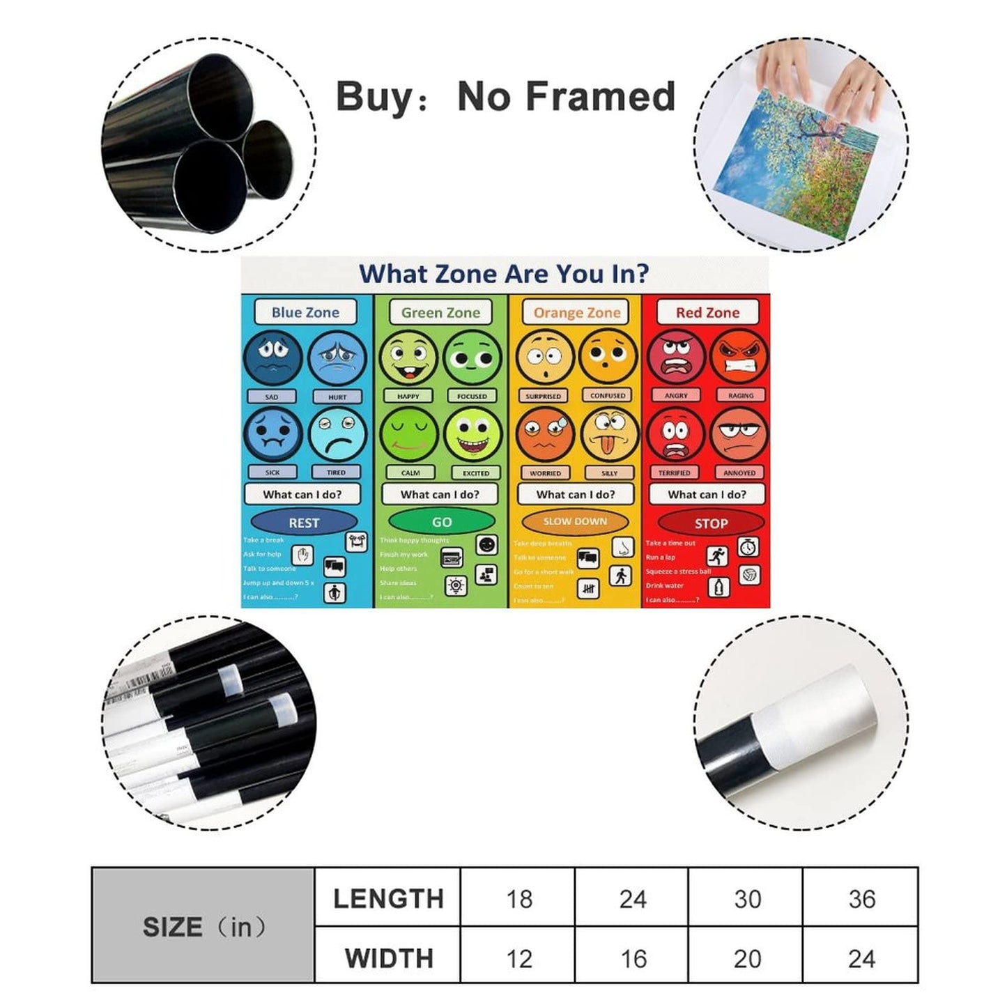 MYLU Emotional Management Zones Of Regulation Educational Poster 3 Canvas Poster Bedroom Decor Sports Landscape Office Room Decor Gift Unframe-style 16x24inch(40x60cm)