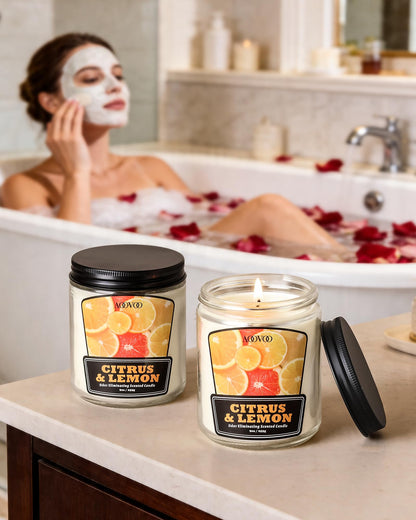 AOOVOO Citrus Lemon 2 Pack Odor Eliminating Candle - Up to 100 Hours Burn time, Eliminates 95% of Pet, Smoke, Food, and Other Smells Quickly, 18 oz Non Toxic Highly Fragranced Air Freshing Soy Candle