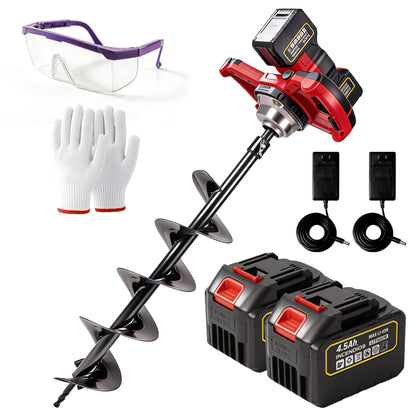 42V Cordless Post Hole Digger with 2x4.5Ah Batteries & Dual Chargers, 1200W Brushless Earth Auger for Fence Post with 6" Drill Bit, 85Nm High Torque Electric Hole Digger for Hard Soil, 800RPM