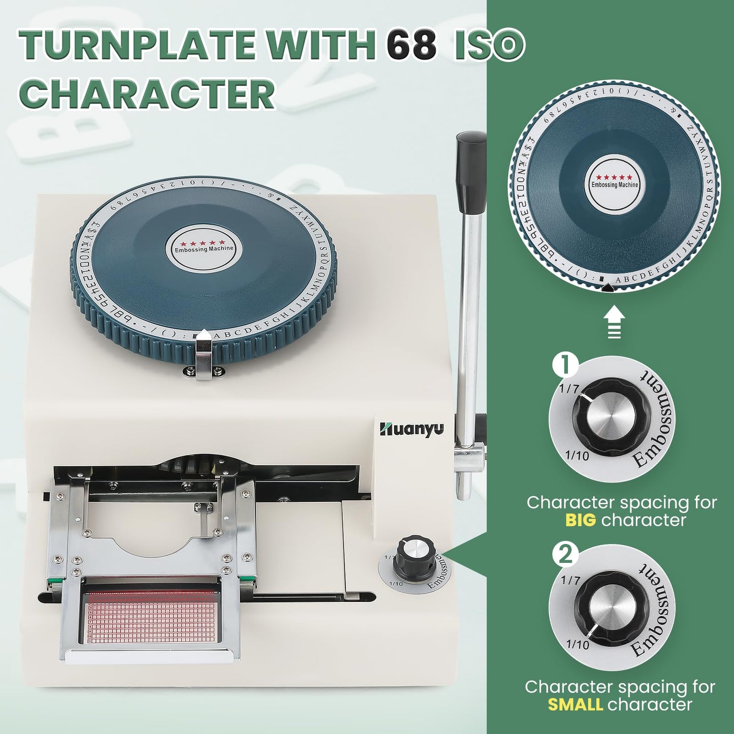 Huanyu PVC Card Embosser 68 Characters Manual Embossing Machine Credit ID VIP Code Gift Card Printer Letterpress Stamping Print Machine