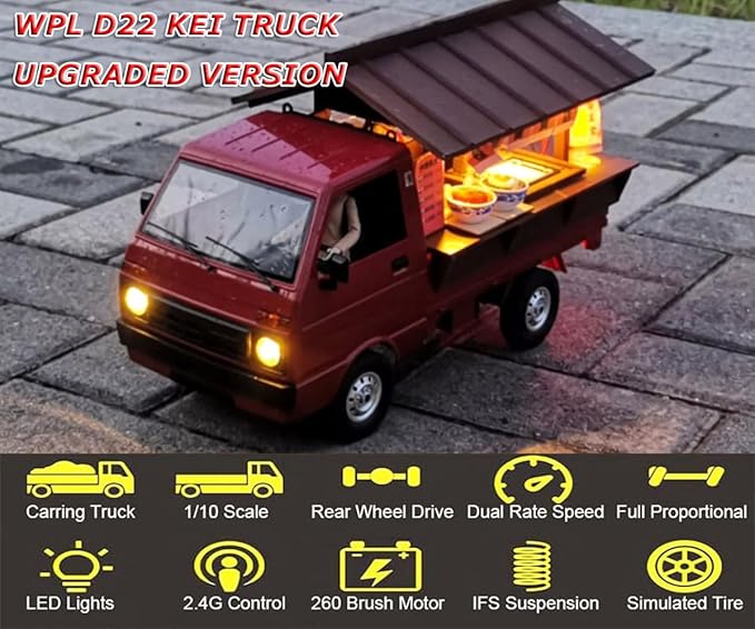 RC Kei Truck WPL RC Car 1/10 Remote Control Drift Car WPL D22 RTR RWD Carry Pickup 2.4G Proportional Throttle Steering Dual Rate 260 Motor Upgraded Chassis Gearbox Hobby Toy