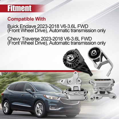 ProXlex 4PCS Engine Motor Mount & Transmission Mounts Kit for FWD Front Wheel Drive Compatible with Chevy Chevrolet Traverse & Buick Enclave 2018 2019 2020 2021 2022 2023 3.6L Replaces# 3507 3525