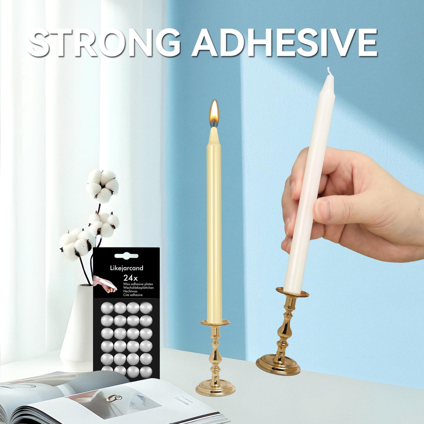 Likejarcand 24 Pieces White Adhesive Small Candles, Accessories Candle Wax Dots- Adhesive,Wax Sticky Dots,Candl Accessories (24)