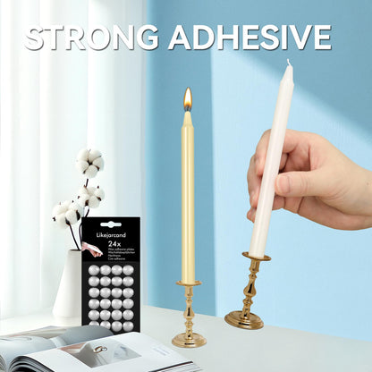 Likejarcand 24 Pieces White Adhesive Small Candles, Accessories Candle Wax Dots- Adhesive,Wax Sticky Dots,Candl Accessories (24)