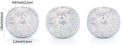 Vixdonos Round Resin Rhinestones Candlestick Holders Set of 3 Ceramic Candle Holder Bulk for Taper Candles,Silver