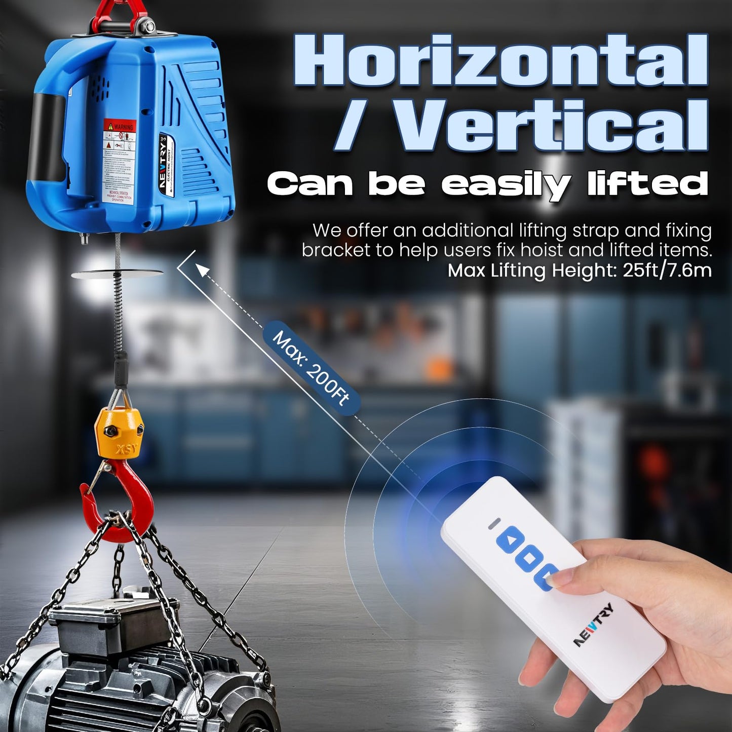 NEWTRY 1100lbs Electric Hoist Winch with Wireless Remote Control 110/120 Volt Portable Power Electric Hoist 16ft/min