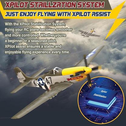 LEAMBE Brushless 4 Channel RC Plane Ready to Fly Aerobatic Aircraft Easy Control for Beginners P51 Mustang RC Airplane for Adults Green