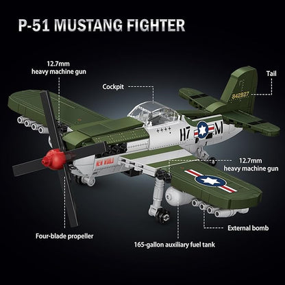 WW2 Military Building Blocks Set Compatible with Lego Includes P-51 Fighter &amp BM-13 Rocket Launcher Creative Military Gift for Boys and Kids Ages 8-12